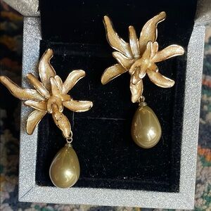 Gold Floral Drop Earrings